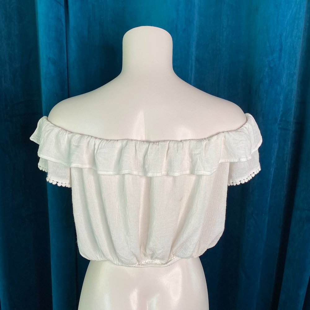 Altar'd State Cream Ruffle Button Crop Top - Picture 6 of 9